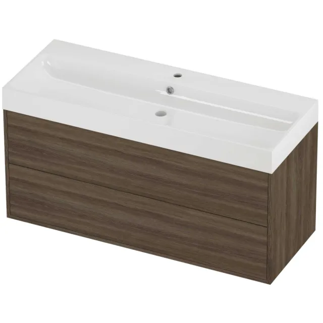 Proline Podium Badmeubelset Polystone Loft 1 Kraangat Voor Grepen 120x46x62 cm Glans Wit Vital Oak Eiken