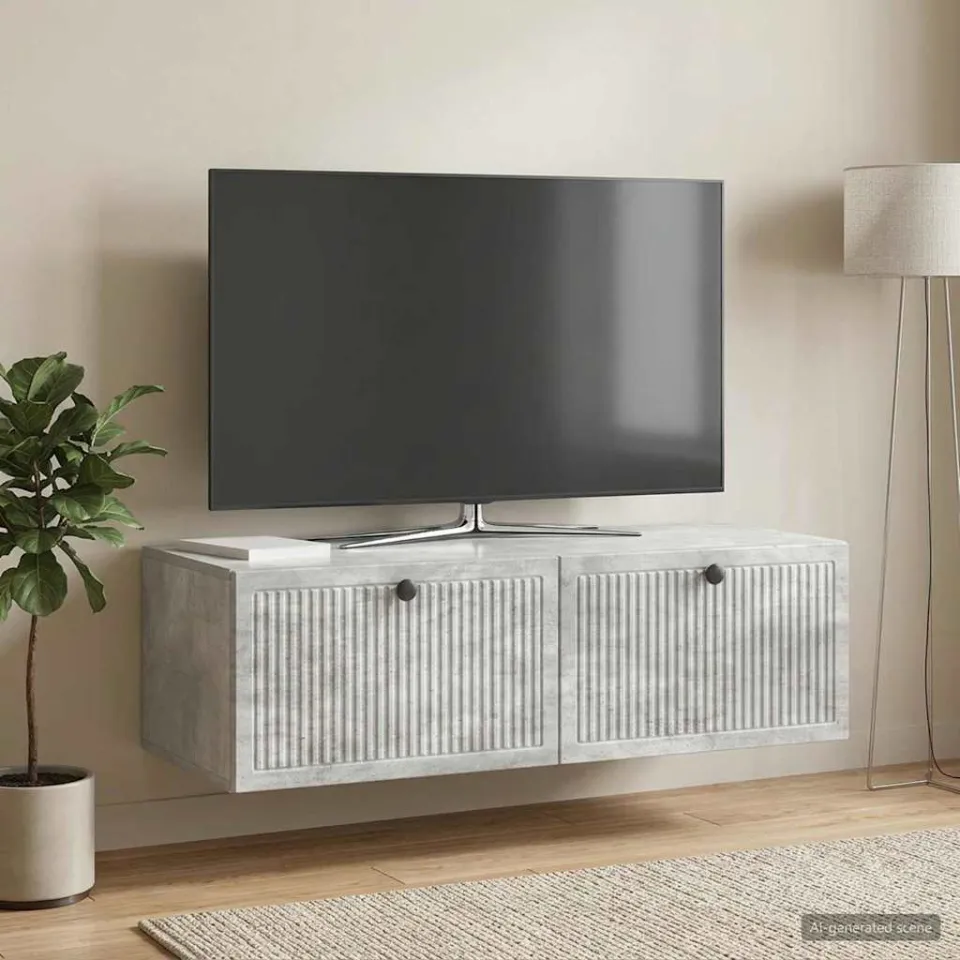 vidaXL Wandbeugel TV-kast Betongrijs 98 x 41 x 30 cm Bewerkt hout grijs, foto 4