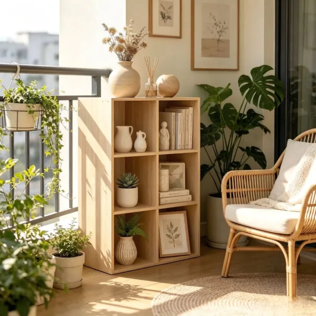 DESMIU Boekenkast – 59,6 x 89 x 29 cm – Zes Open Vakken – Hout – Eikenkleur – Horizontaal Of Verticaal Plaatsen – Met Kantelbeveiliging