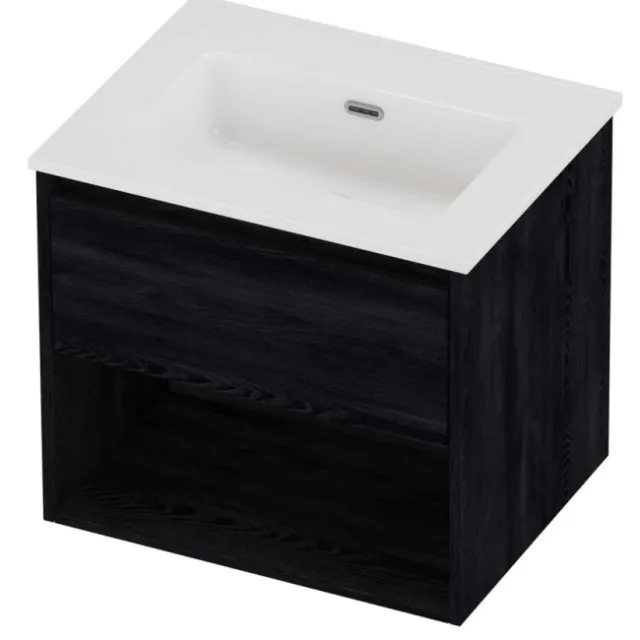 Proline Tribute Badmeubelset Porselein Elegant Schap 60x46x54 cm Glans Wit Black Oak Eiken