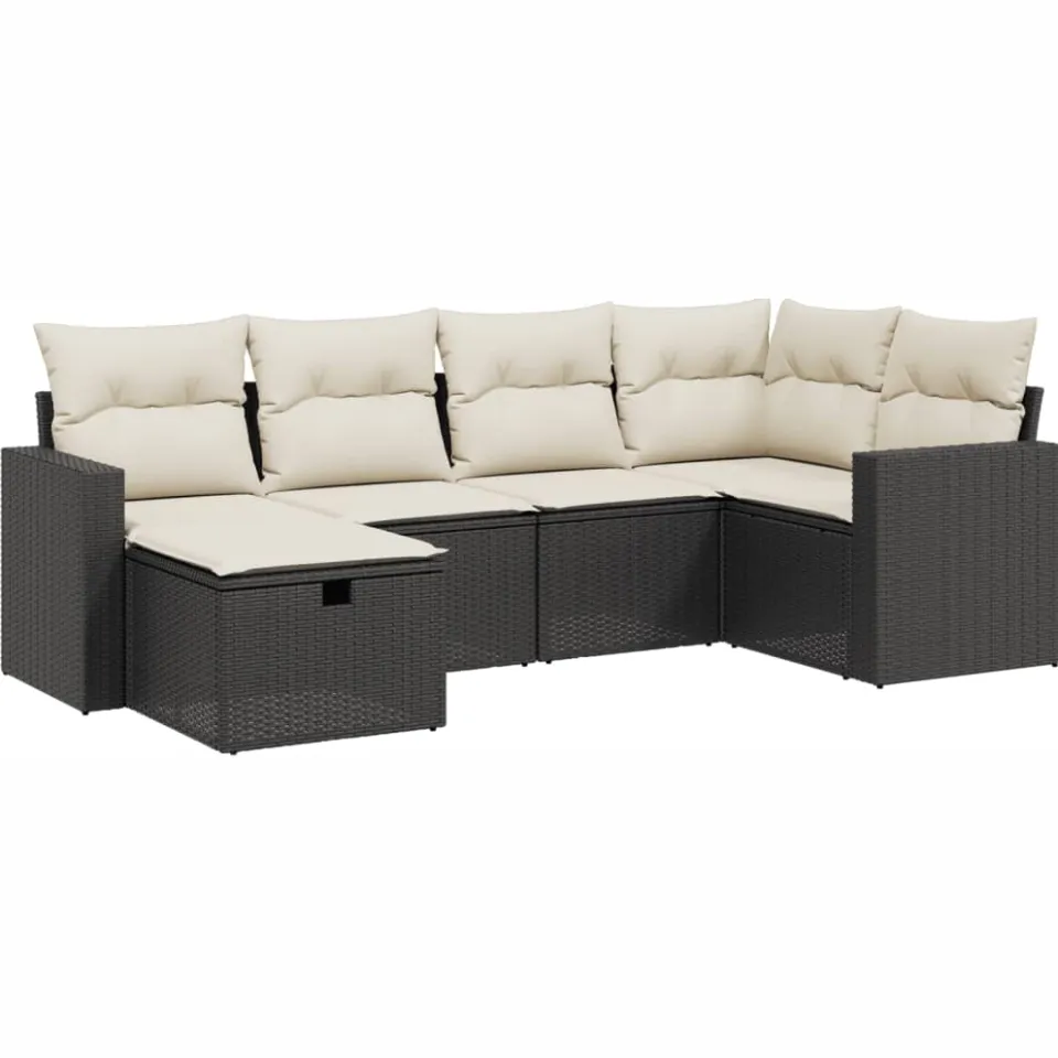 vidaXL 6-delige Loungeset met kussens poly rattan zwart