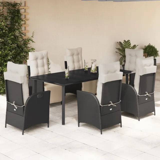 vidaXL 7-delige Tuinset met kussens poly rattan zwart, foto 2