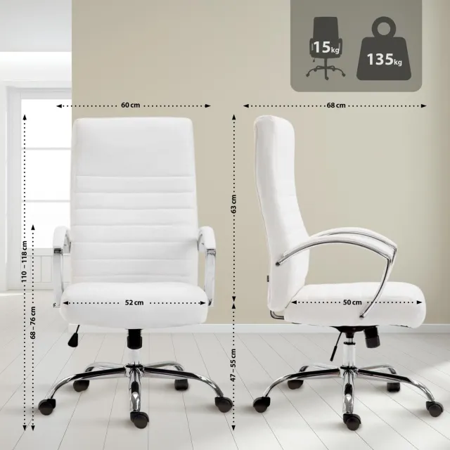 Luxe Comfort Monza 0048 bureaustoel - kunstleer - wit