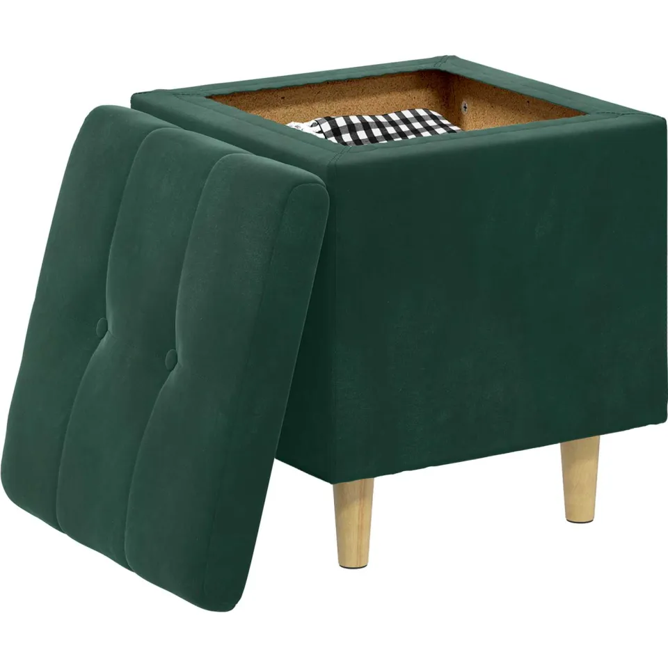 vidaXL Ottoman met Opbergruimte Donkergroen 40 x 40 x 45 cm Fluweel groen, foto 3