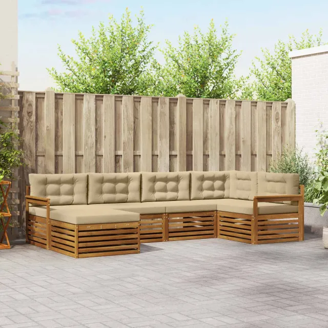 vidaXL Buiten bankenset 6 st 6-zits Natuurlijk en Beige