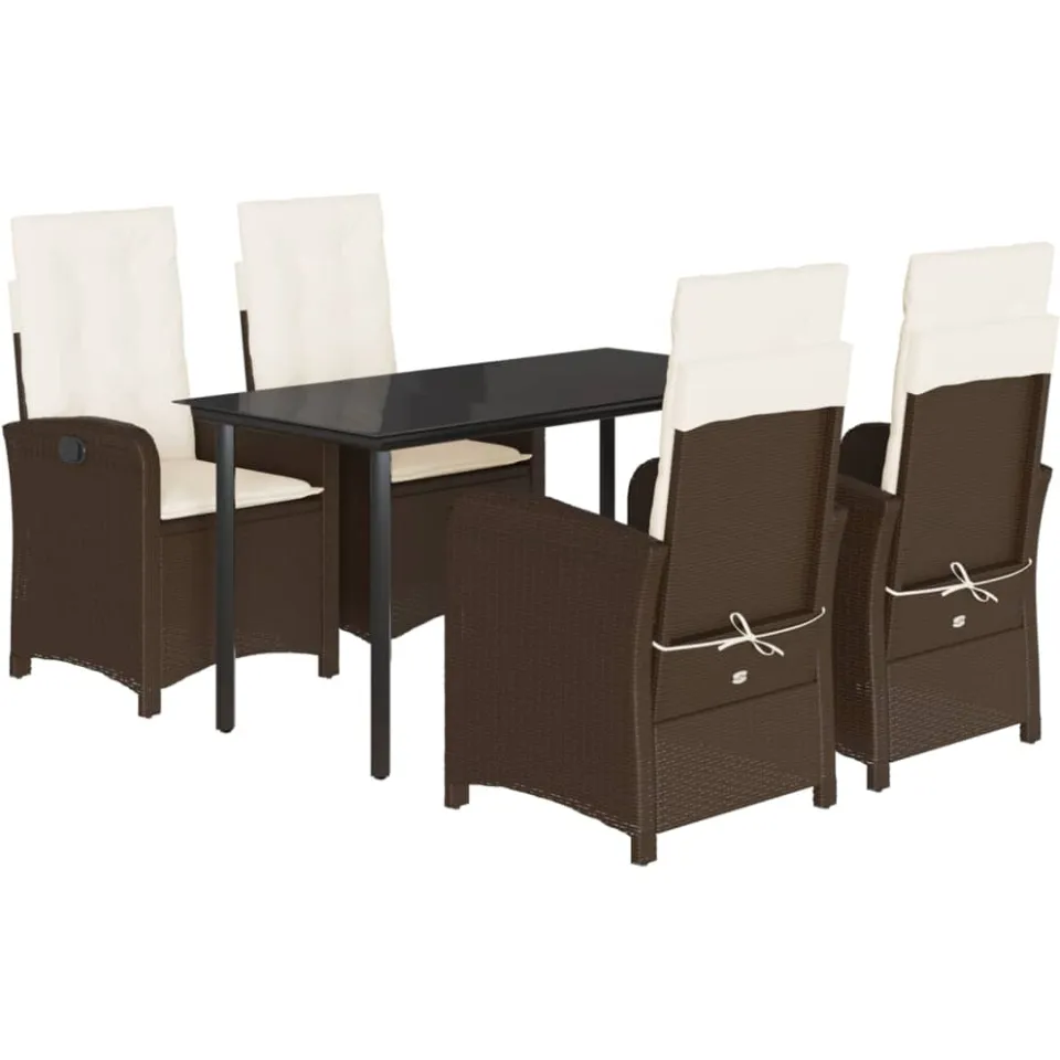 vidaXL 5-delige Tuinset met kussens poly rattan bruin