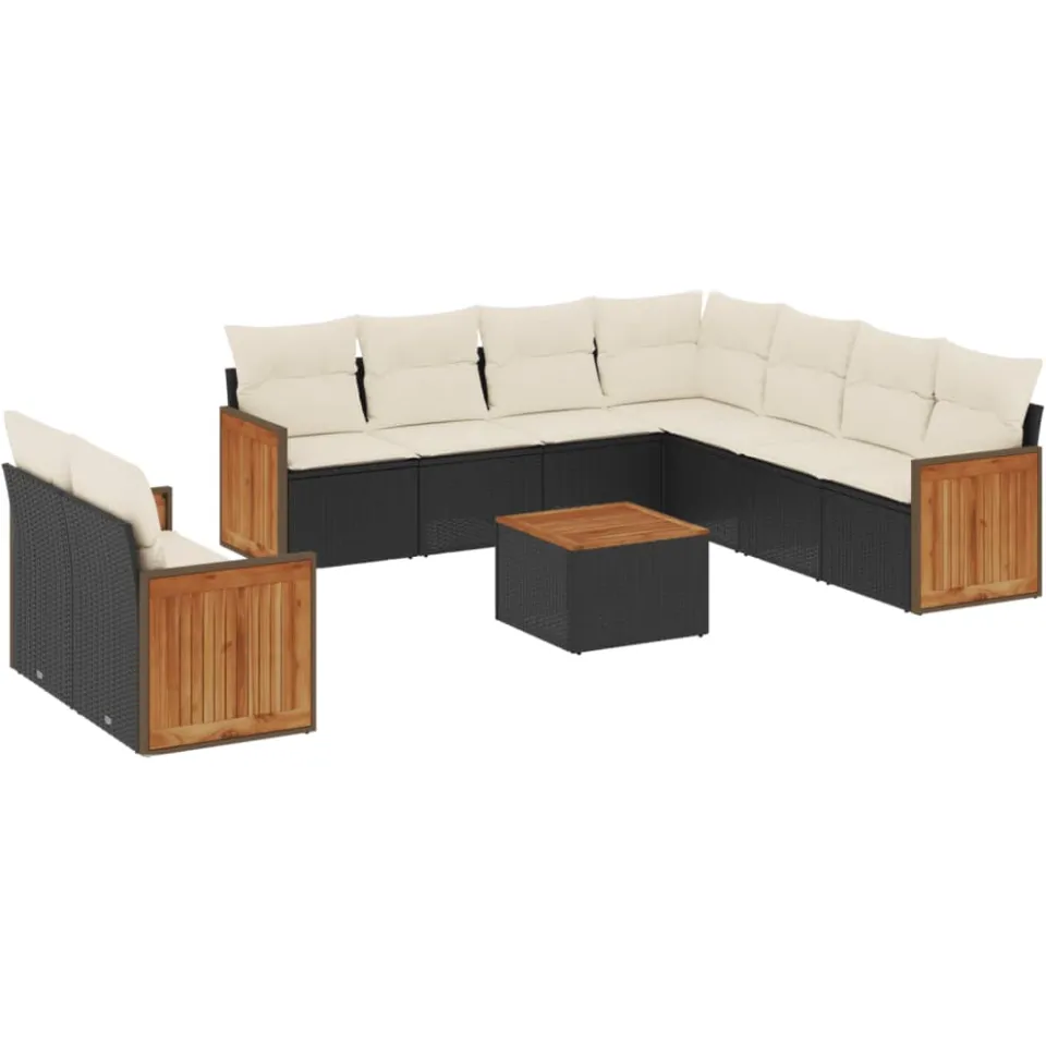 vidaXL 10-delige Loungeset met kussens poly rattan zwart, foto 3