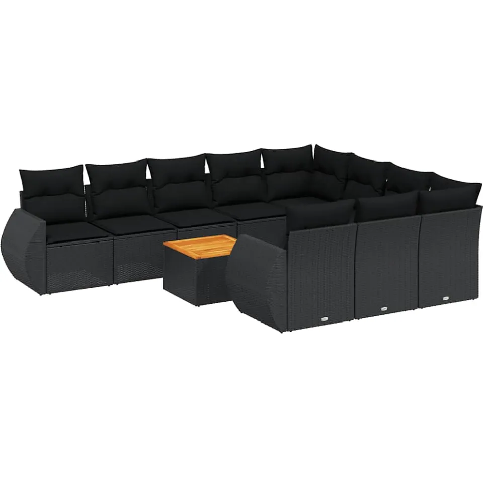 vidaXL 11-delige Loungeset met kussens poly rattan zwart, foto 3