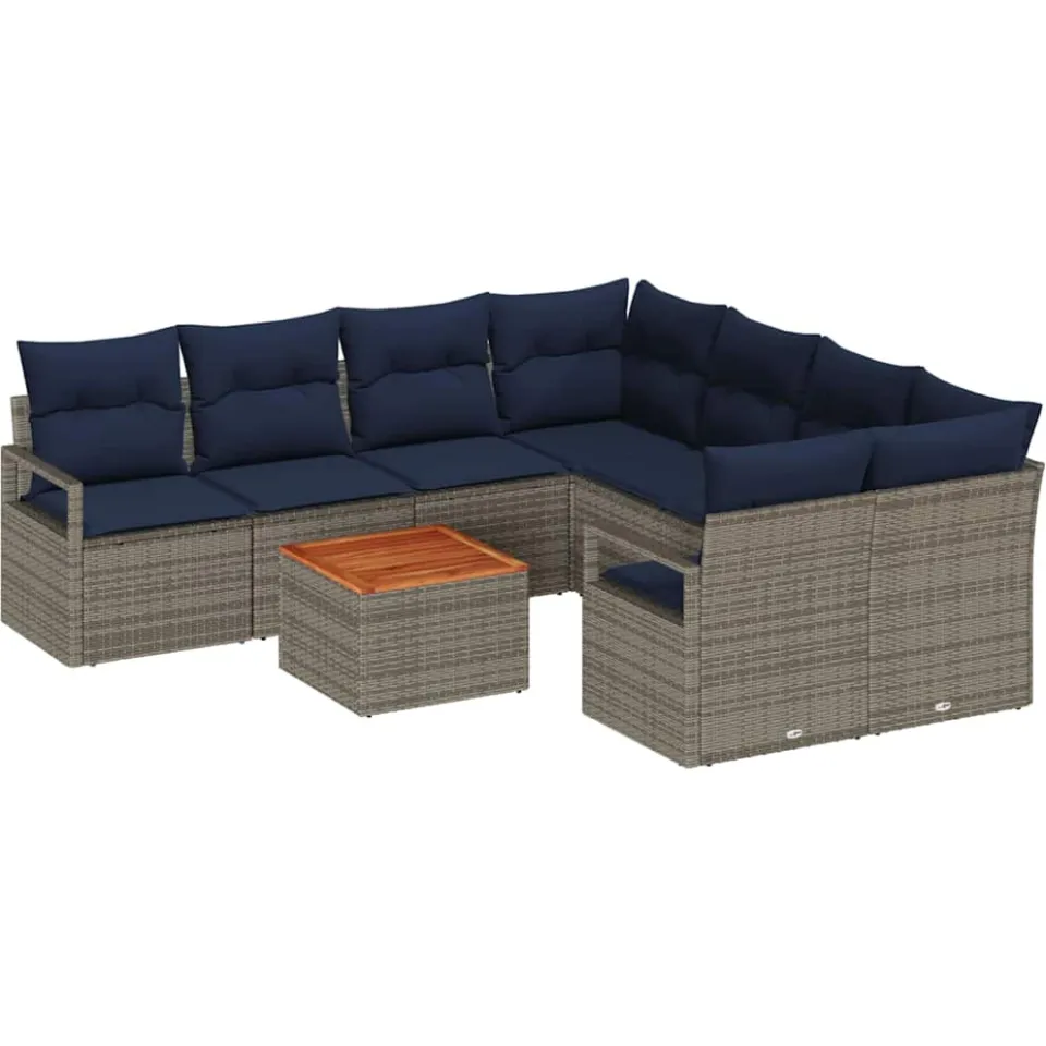 vidaXL Tuinbankenset 9 st Grijs poly rattan
