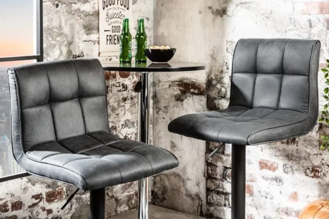 Invicta Interior In hoogte verstelbare barkruk MODENA vintage grijze barstoel met voetsteun - 39001 Zie omschrijving