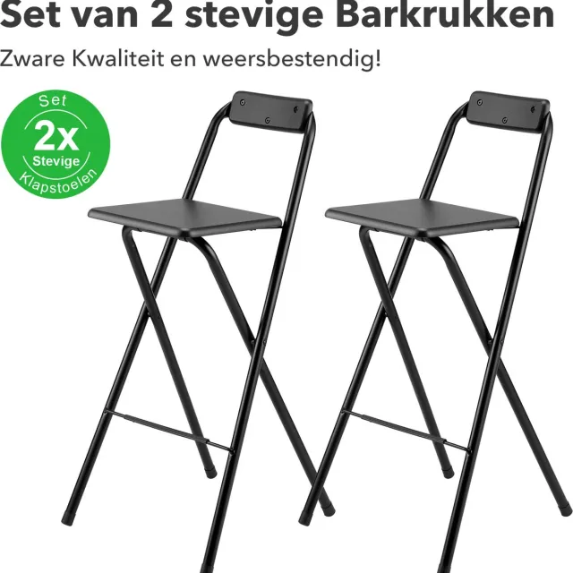 Bardi 2 x Inklapbare Barkruk Voor Statafel Zwart – 100 Kg Draagvermogen