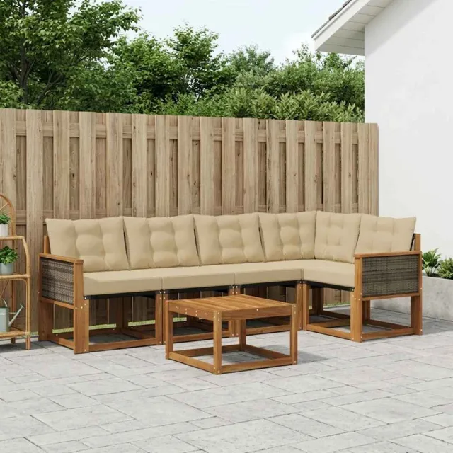 vidaXL Buiten bankenset 6 st 5-zits Natuurlijk en Beige