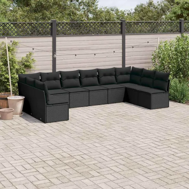 vidaXL 10-delige Loungeset met kussens poly rattan zwart, foto 2