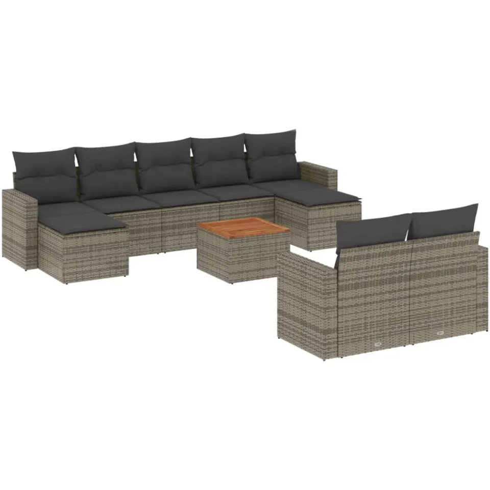 vidaXL 10-delige Loungeset met kussens poly rattan grijs, foto 3