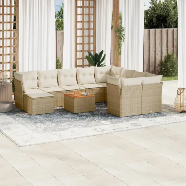 vidaXL 11-delige Tuinset met kussens poly rattan beige, foto 2