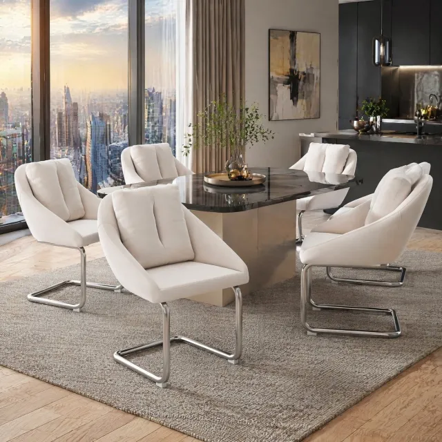 FloraGrace Eetkamerstoel – Set Van 6 Met Armleuningen En Kussen – Ergonomisch Comfort Voor Eetkamer, Woonkamer Of Slaapkamer – Velvet – Beige