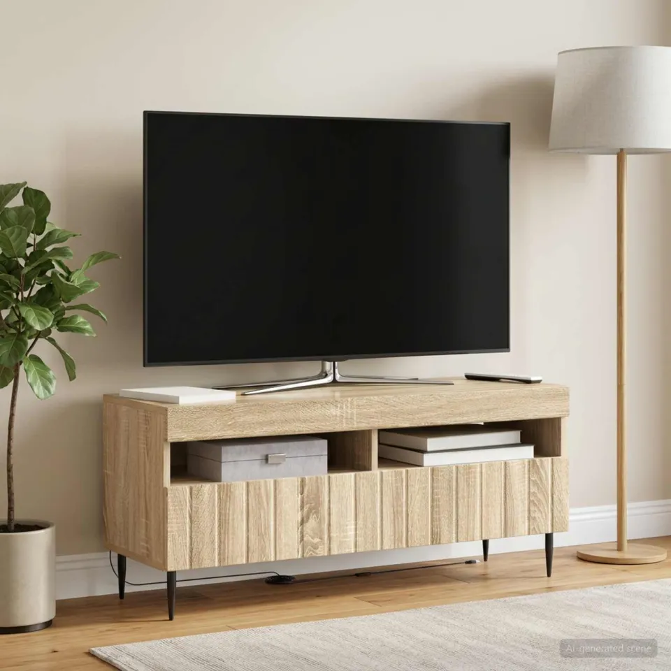 vidaXL LED tv-meubel ZWOLLE 100 x 35 x 43 cm Sonoma Eiken Bewerkt hout, foto 4