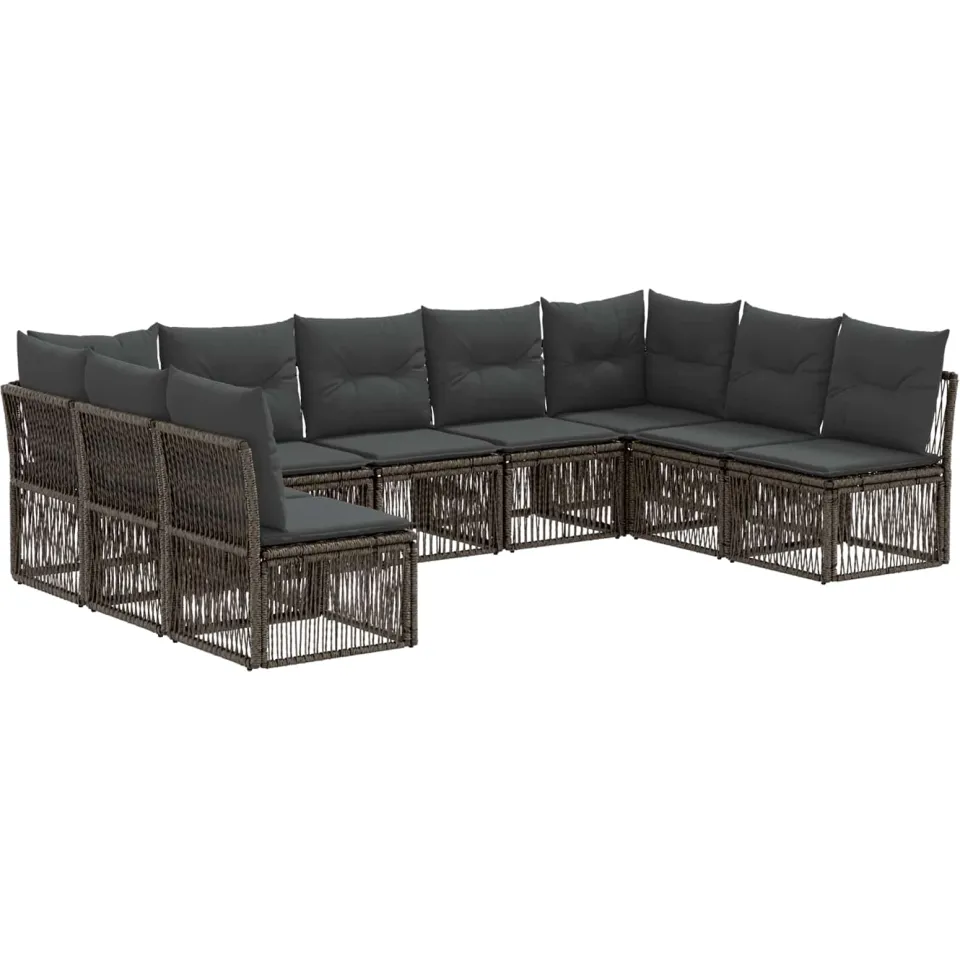 vidaXL Tuinbankenset 9 st 9-zits Grijs poly rattan, foto 3