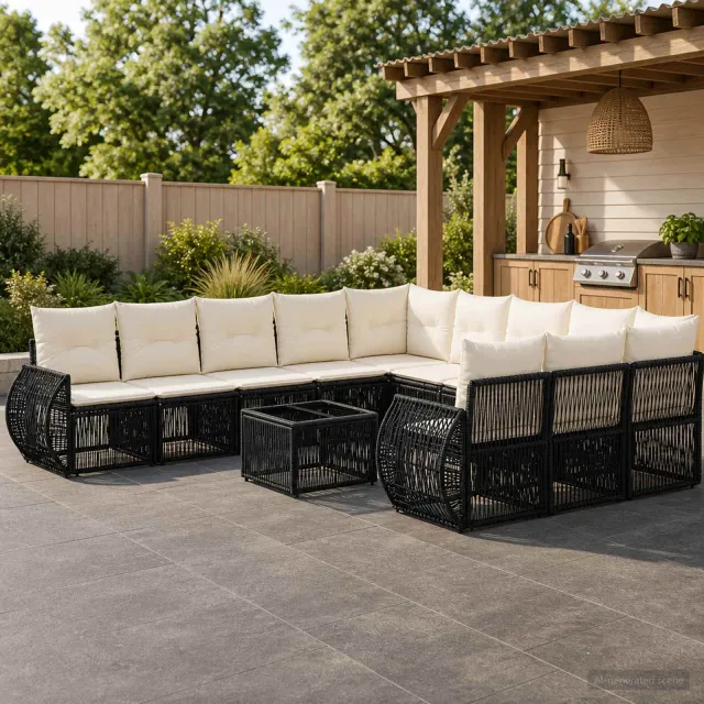 vidaXL Tuinbankenset 12 st Zwart en Cream Wit poly rattan