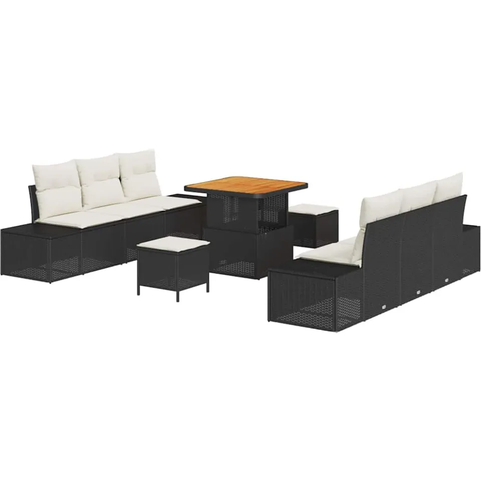 vidaXL Tuinbankenset 9 st Zwart poly rattan