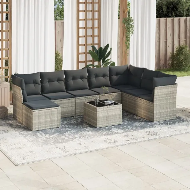 vidaXL 9-delige Loungeset met kussens poly rattan beige, foto 2