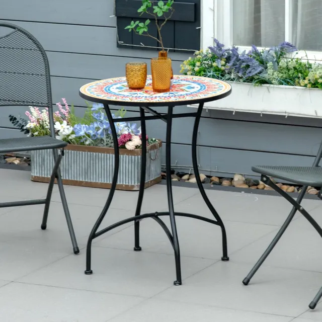 COVREO Bistrotafel 60 cm rond - keramiek mozaiek, metalen frame, 50 kg draagvermogen Rood