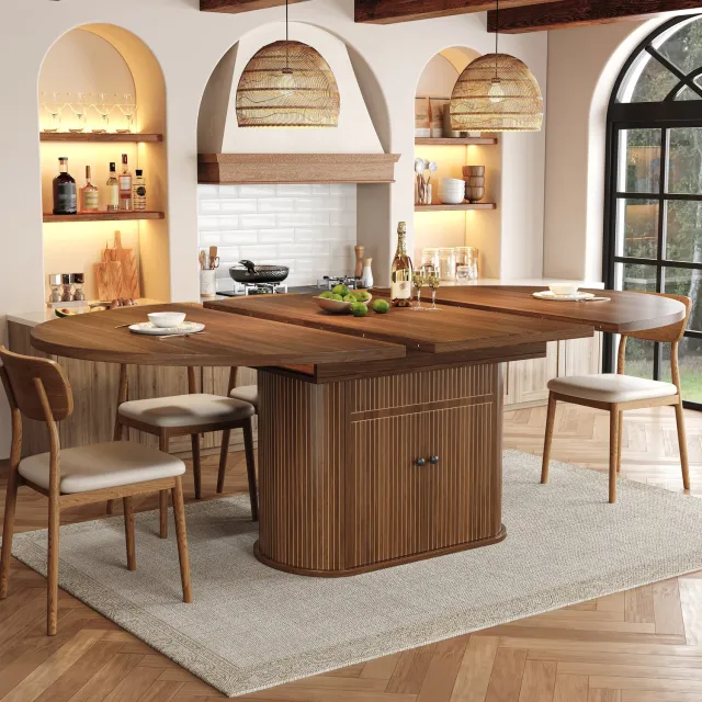 STILVORA Eettafel - Uitschuifbaar Met Opbergruimte - Voor 4 Tot 6 Personen In Eetkamer En Keuken - MDF Donkerbruin - 118 Tot 158x118x76,5 Cm