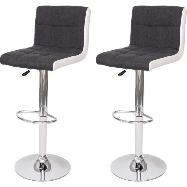 MCW Set van 2 barkrukken MCW-G87, barkruk barstoel, in hoogte verstelbaar ~ stof/textiel donkergrijs + kunstleer wit, voet chroom