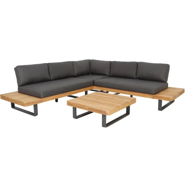 AVH-Collectie Manhattan hoek loungeset 3 delig aluminium teak Bruin / Terre
