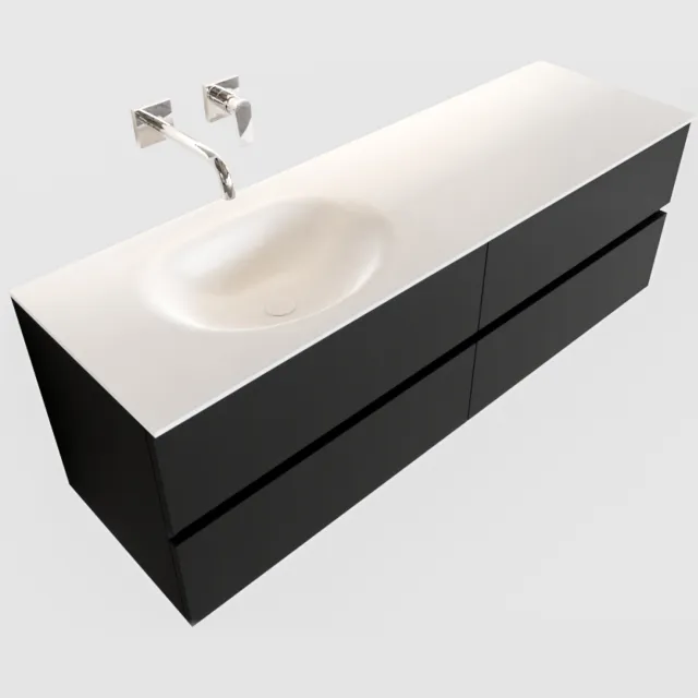 Boss & Wessing Badkamermeubel Solid Surface BWS Stockholm 150x45 cm Mat Zwart Urban Links (0 kraangaten, 4 lades)