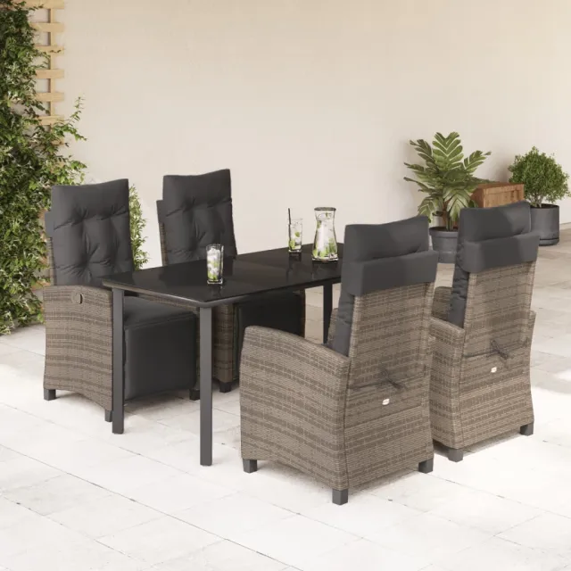 vidaXL 5-delige Tuinset met kussens poly rattan grijs, foto 2