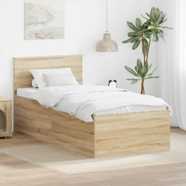 vidaXL Bedframe met hoofdeinde Sonoma Eiken 75 x 190 cm Bewerkt hout Bruin