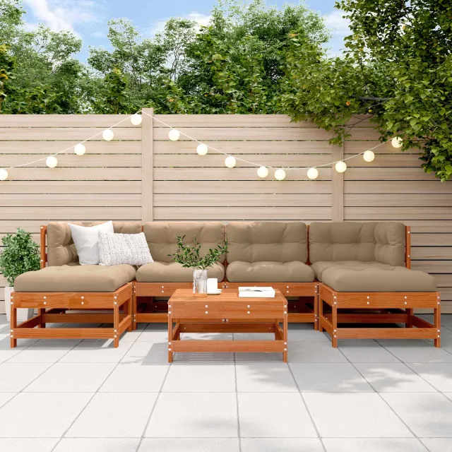 vidaXL Tuin loungeset 7 st Wasbruin Massief grenenhout bruin