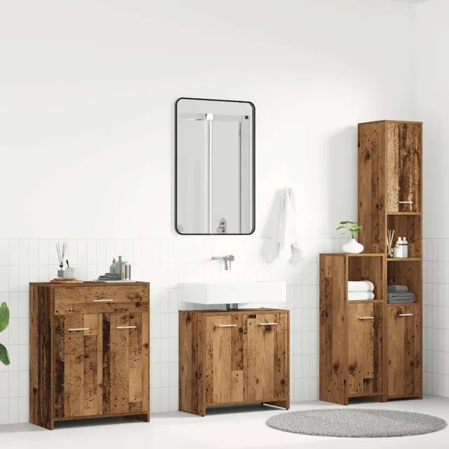 vidaXL 4-delige Badkamermeubelset bewerkt hout oud houtkleurig Bruin