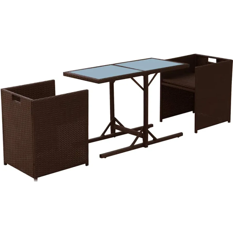 vidaXL 3-delige Bistroset met kussens poly rattan bruin, foto 4