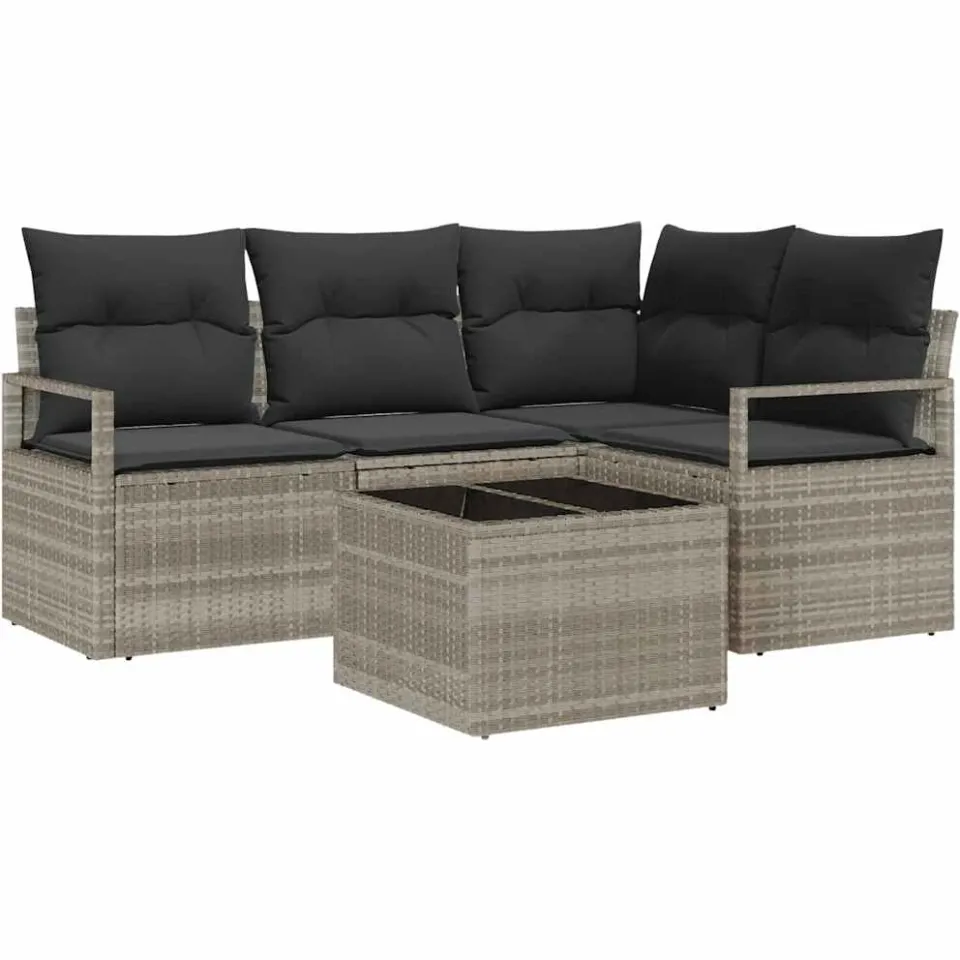 vidaXL Bankstel 5 st Lichtgrijs poly rattan