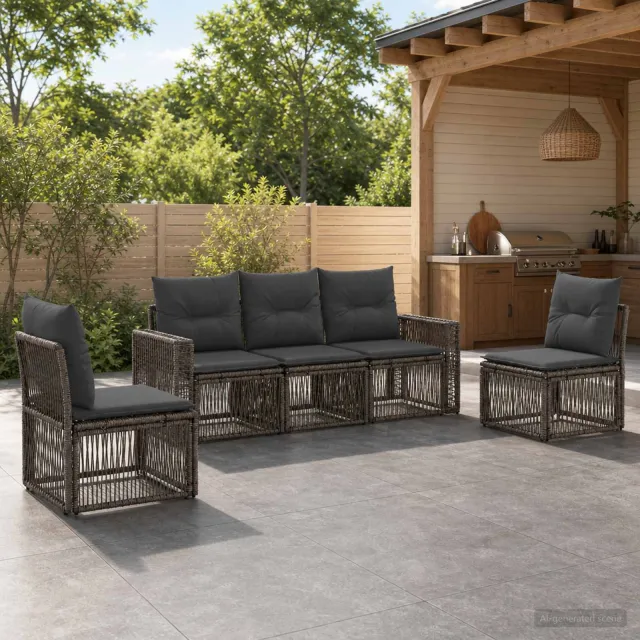 vidaXL Tuinbankenset 5 st 5-zits Grijs en Donkergrijs poly rattan, foto 2