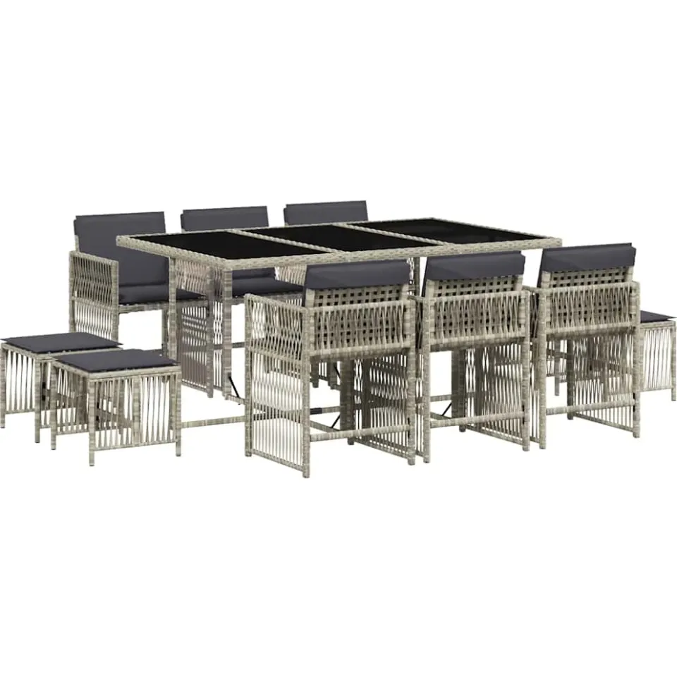 vidaXL 11-delige Tuinset met kussens poly rattan lichtgrijs grijs, foto 3