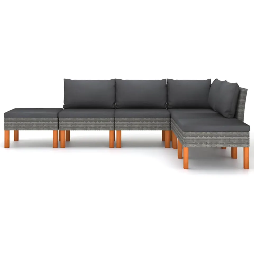 vidaXL 6-delige Loungeset met kussens poly rattan grijs, foto 3