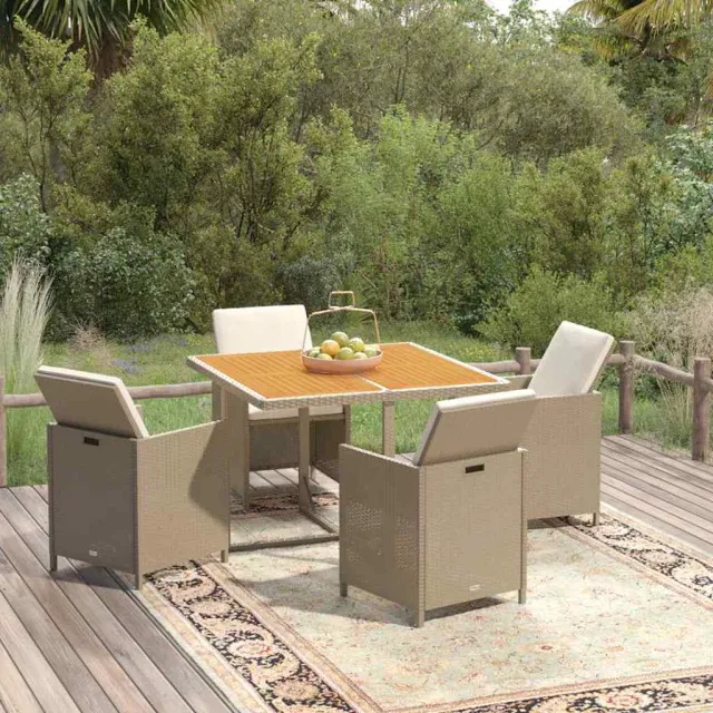 vidaXL 5-delige Tuinset met kussens poly rattan beige, foto 2