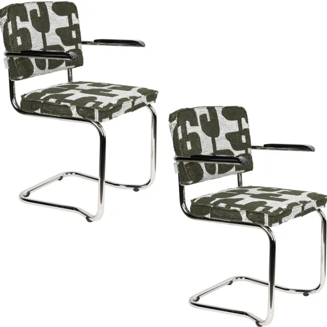 Zuiver Ridge Kink Deco Symbols Eetkamerstoelen Armleuning Groen - Set van 2