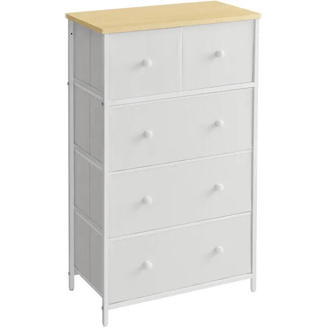 Songmics Commode – 5 stoffen lades – Met metalen frame – Wit eikenkleurig – 30 x 56 x 93 cm