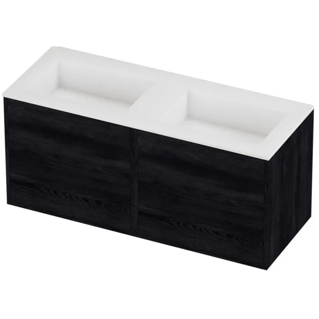 Proline Aristo Badmeubelset Polystone Elegant Symmetrisch 120x46x54 cm Mat White Black Oak Eiken