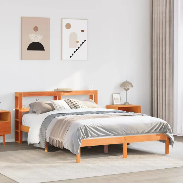 vidaXL Bedframe met hoofdbord massief grenenhout wasbruin 150x200 cm bruin