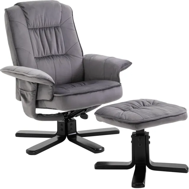 IDIMEX Relaxfauteuil CHARLES met voetenbankje en bekleding van grijze fluwelen stof grijs
