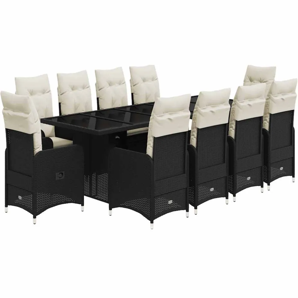vidaXL 11-delige Bistroset met kussens poly rattan zwart, foto 3