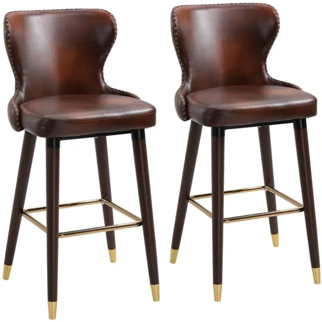GranMaison Bar stoelen - Set van 2 Barkrukken Barstoel Keukenstoel en in bar stoelen - met Voetensteun - Bruin