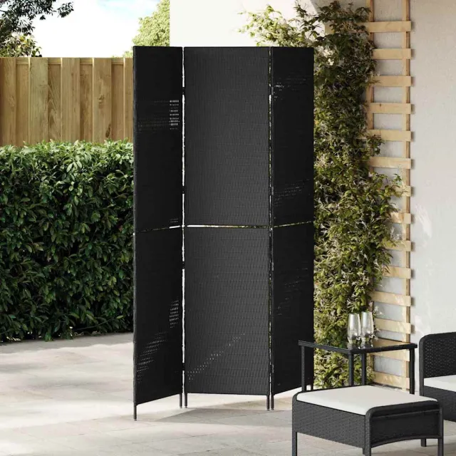 vidaXL Kamerverdeler Zwart 146 x 180 cm poly rattan, foto 2