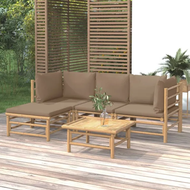 vidaXL 5-delige Loungeset met kussens bamboe taupe, foto 2