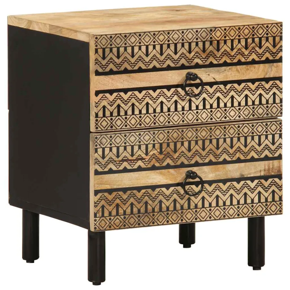 vidaXL Nachtkastjes 2 st 40x33,5x46 cm massief ruw mangohout zwart, foto 2